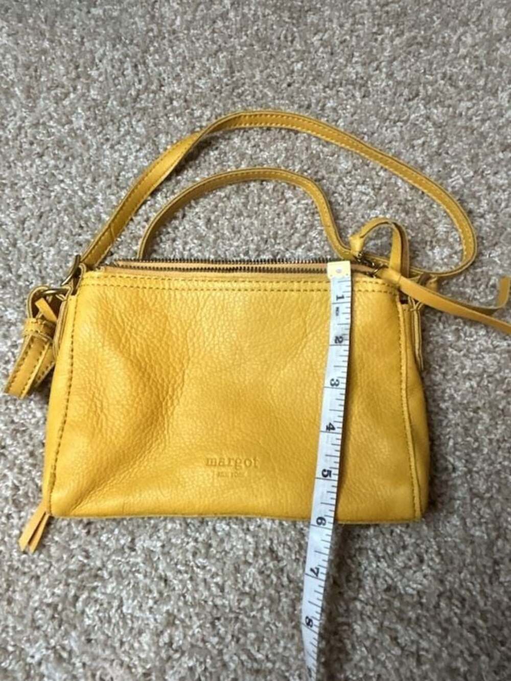 Margot New York Yellow Leather Double Zip Crossbody Bag - Picture 13 of 13